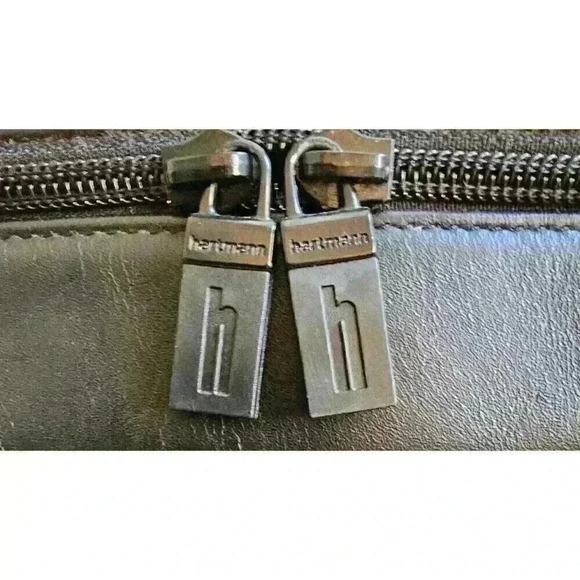 Hartmann Black Leather Expandable 3 Pocket Zip‎ Briefcase Shoulder Travel MINT - Picture 14 of 16